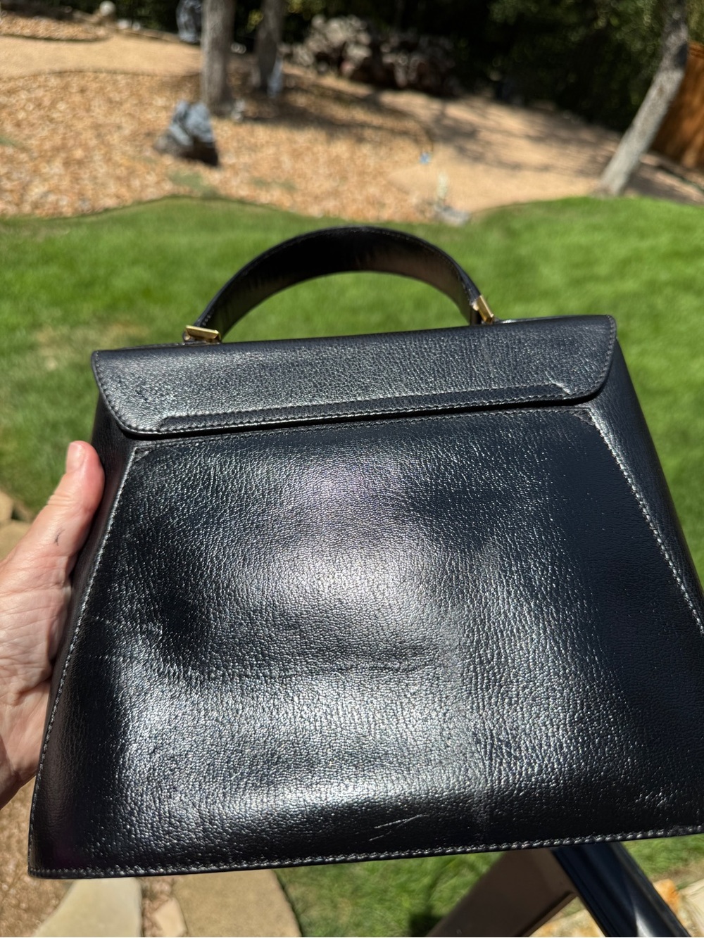 Salvatore Ferragamo Black Top-Handle Leather Purse amazing feet Quiet Luxury - Picture 5 of 14